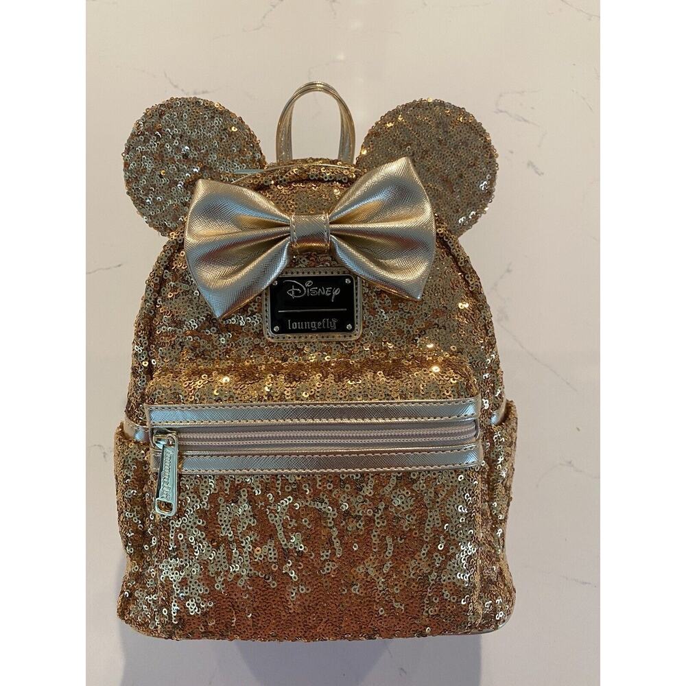 LOUNGEFLY DISNEY Yellow Gold SEQUIN MINNIE Mini Backpack Exclusive Limited NWT